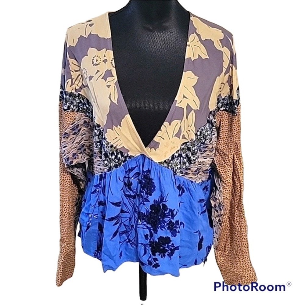Free People Long Sleeved Top L | Aloha Patchwork Long Sleeve FP L | NWOT